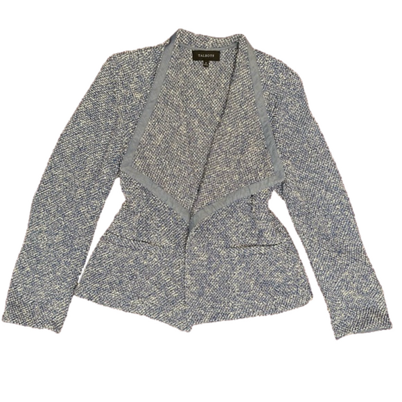 Talbots Blue/White Boucle Drape Front Blazer Size M - Picture 5 of 10